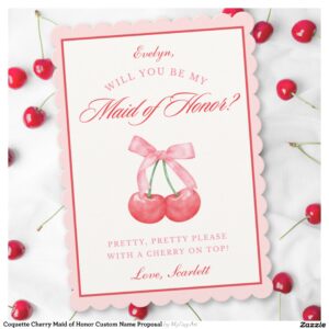 Coquette Cherry Maid of Honor Custom Name Proposal Invitation