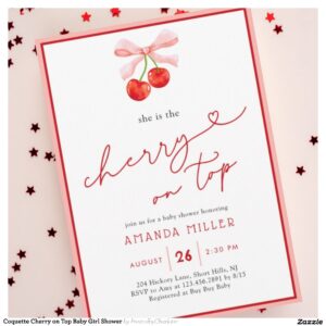 Coquette Cherry on Top Baby Girl Shower Invitation