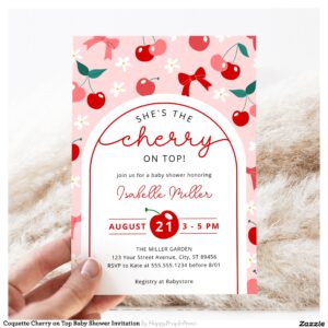 Coquette Cherry on Top Baby Shower Invitation