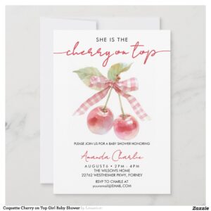 Coquette Cherry on Top Girl Baby Shower Invitation