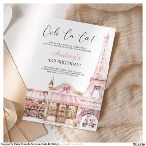 Coquette Paris French Parisian Cafe Birthday Invitation