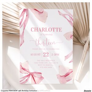 Coquette PINK BOW 13th Birthday Invitation