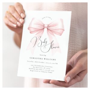 Coquette Pink Bow Baby Shower Invitation