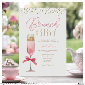 Coquette Pink Bow Brunch & Bubbly Bridal Shower Invitation