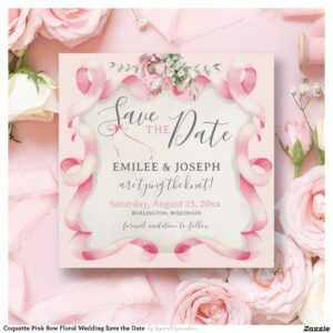 Coquette Pink Bow Floral Wedding Save the Date Invitation