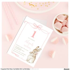 Coquette Pink Peter the Rabbit Girl 1st Birthday Invitation