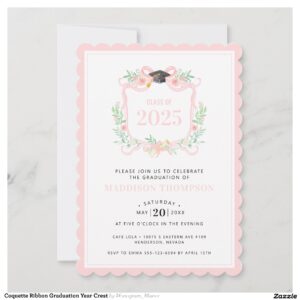 Coquette Ribbon Graduation Year Crest Invitation