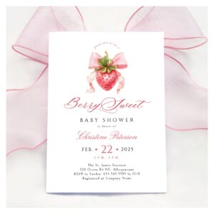 Coquette Strawberry Baby Shower Invitation