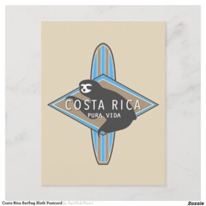 Costa Rica Surfing Sloth Postcard
