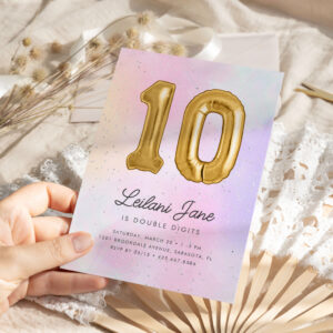 Cotton Candy Watercolor Girls 10th Birthday Party Invitation