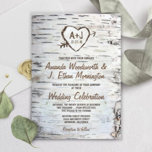 Country Rustic Birch Tree Bark Wedding Invitations