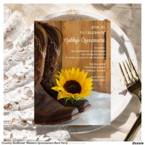 Country Sunflower Western Quinceanera Barn Party Invitation