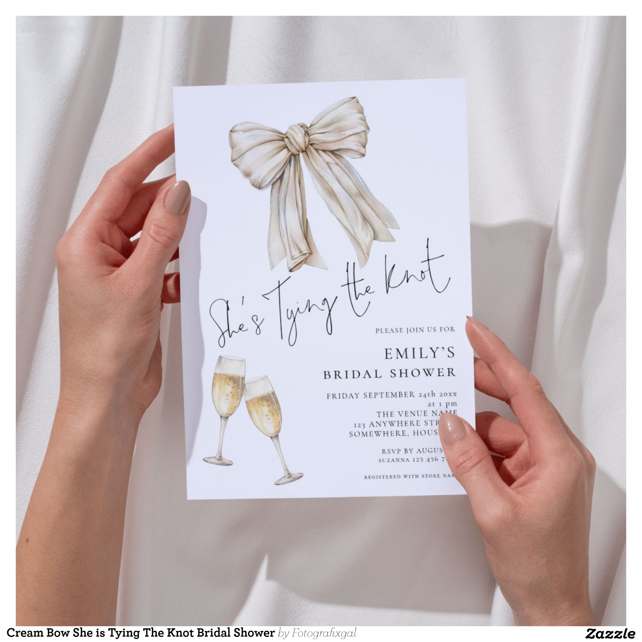 Cream Bow She is Tying The Knot Bridal Shower Invitation