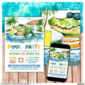 Crocodile Pool Party Birthday Invitation