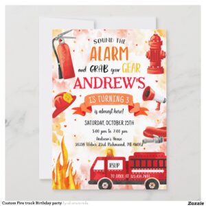 Custom Fire truck Birthday party Invitation
