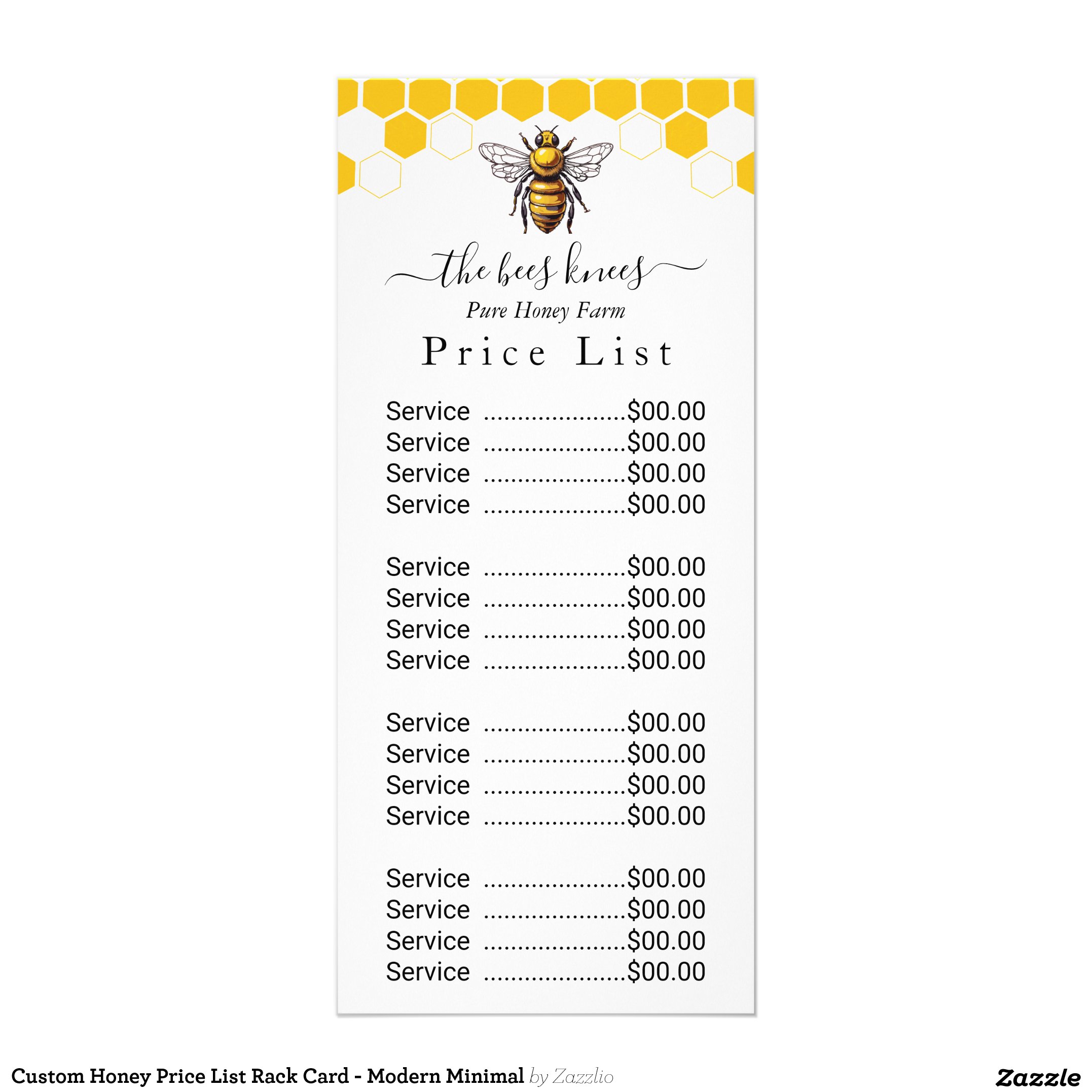 Custom Honey Price List Rack Card - Modern Minimal