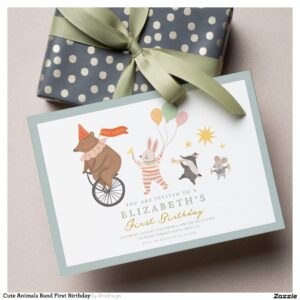 Cute Animals Band First Birthday Invitation