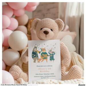 Cute Animals Music Band Birthday Invitation