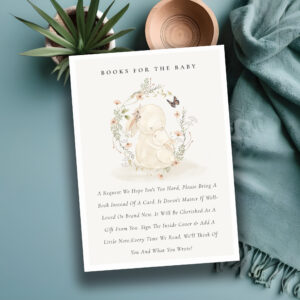 Cute Baby Mum Bunny Floral Books For Baby Shower Enclosure Card