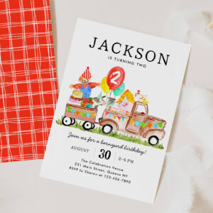 Cute Barnyard Animals Truck Kids Farm Birthday Invitation
