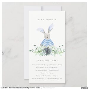 Cute Blue Bunny Garden Fauna Baby Shower Invite