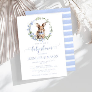 Cute blue Easter bunny baby boy shower invitation
