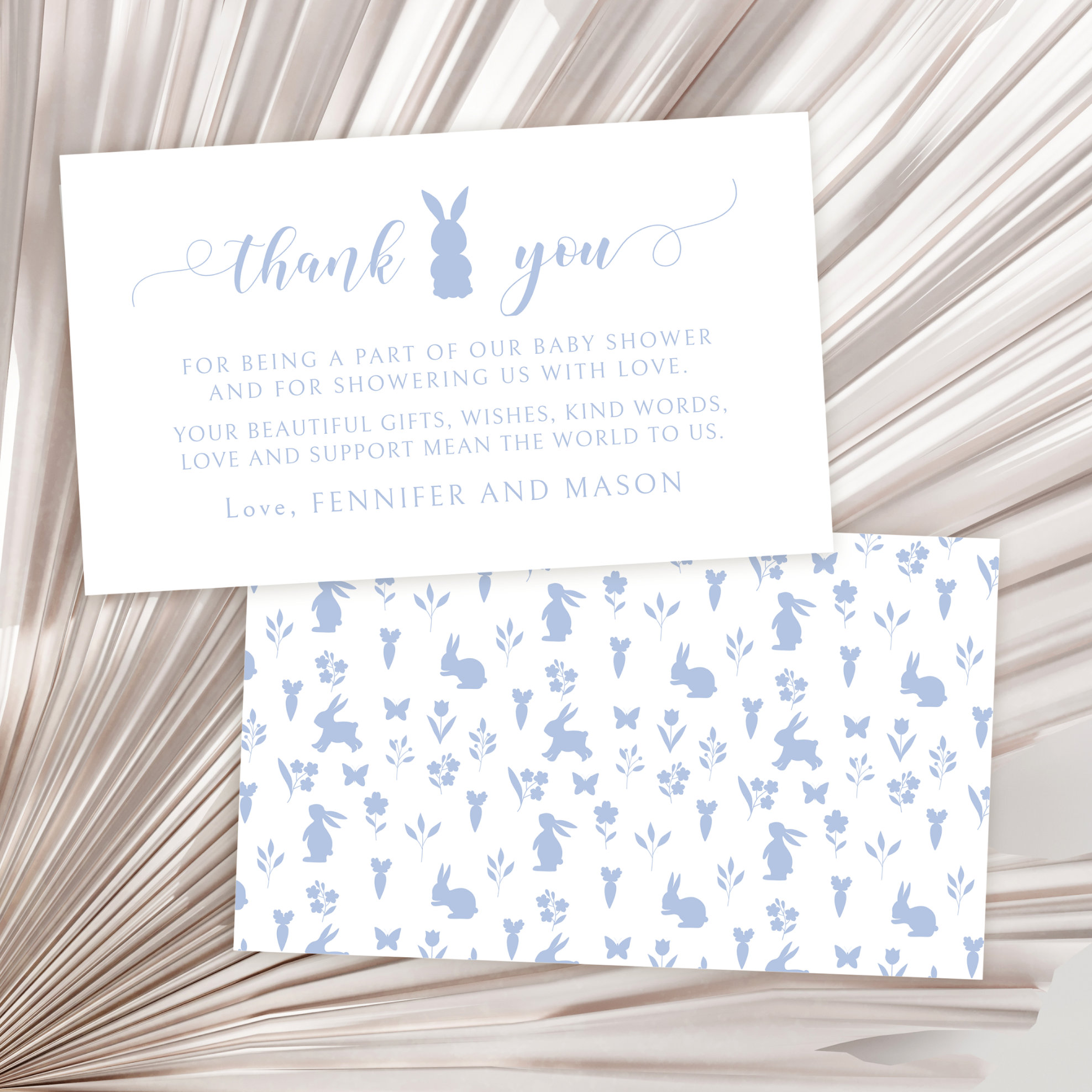 Cute blue Easter rabbit baby boy shower thank you Enclosure Card