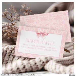 Cute Blush Pink Bow Baby Girl Shower Diaper Raffle Enclosure Card