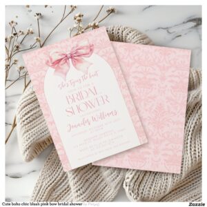 Cute boho chic blush pink bow bridal shower invitation