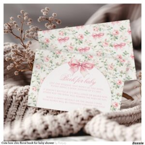 Cute bow chic floral book for baby shower enclosure card