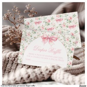 Cute bow floral baby girl shower diaper raffle enclosure card