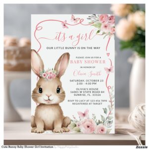 Cute Bunny Baby Shower Girl Invitation