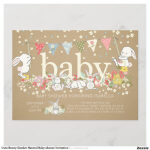 Cute Bunny Gender Neutral Baby shower Invitation