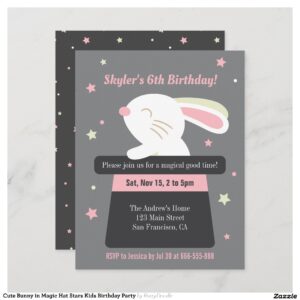 Cute Bunny in Magic Hat Stars Kids Birthday Party Invitation