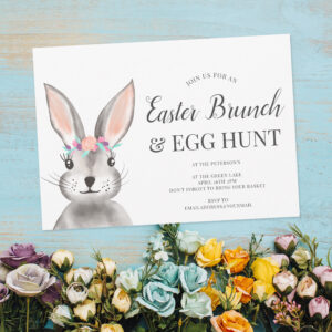 Cute bunny rabbit floral easter brunch egg hunt invitation