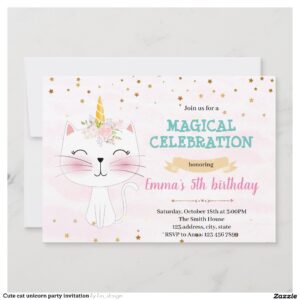 Cute cat unicorn party invitation