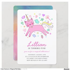 Cute Caticorn Magical Birthday Invitation