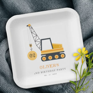 Cute Construction Crane Vehicle Any Age Birthday Paper Plates