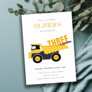 Cute Construction Dump Truck Any Age Birthday Invitation