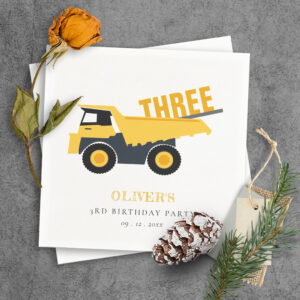 Cute Construction Dump Truck Any Age Birthday Napkins