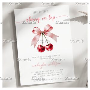 cute Coquette Cherry on Top Baby Shower pink & red Invitation