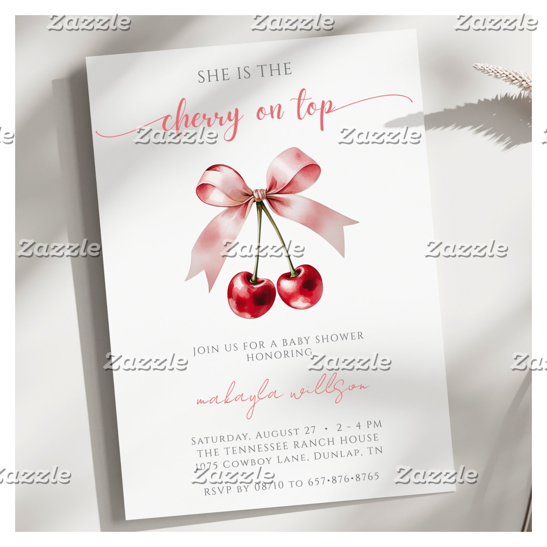 cute Coquette Cherry on Top Baby Shower pink & red Invitation