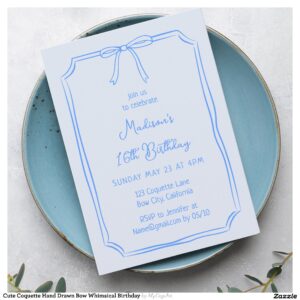 Cute Coquette Hand Drawn Bow Whimsical Birthday Invitation