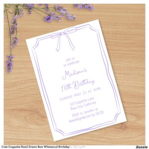 Cute Coquette Hand Drawn Bow Whimsical Birthday Invitation