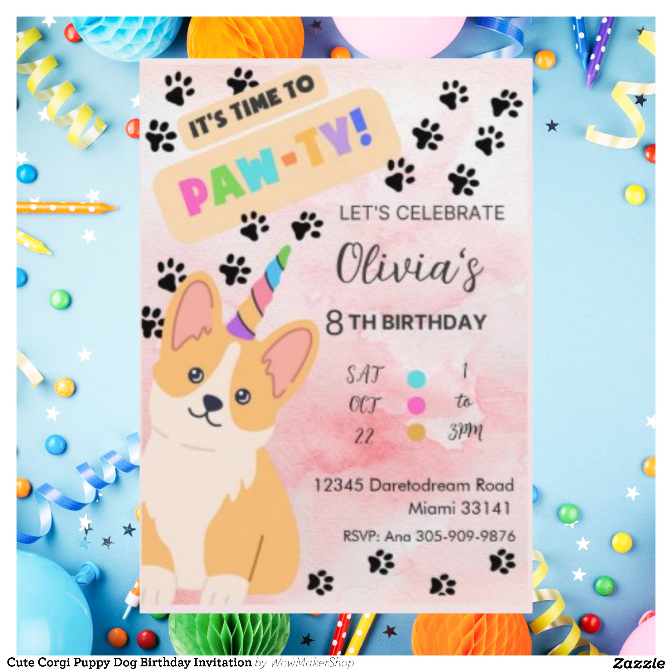 Cute Corgi Puppy Dog Birthday Invitation