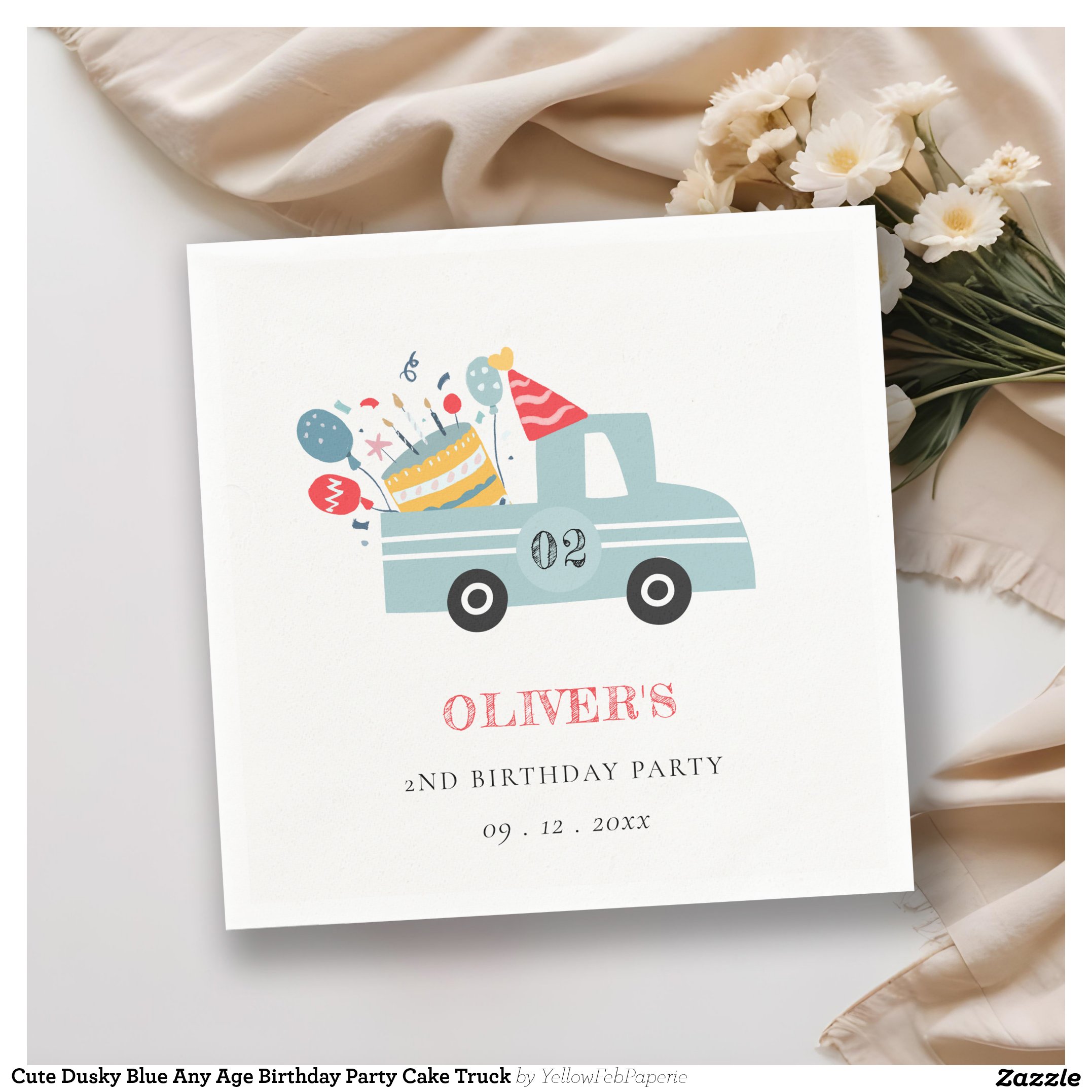 Cute Dusky Blue Any Age Birthday Party Cake Truck Napkins