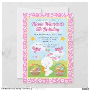 Cute Easter Bunny Spring Kids Birthday Invitation
