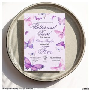 Cute Elegant Butterfly Girls 5th Birthday Invitation