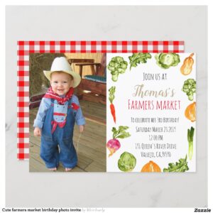 Cute farmers market birthday photo invite