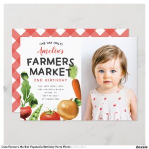 Cute Farmers Market Vegetable Birthday Party Photo Invitation